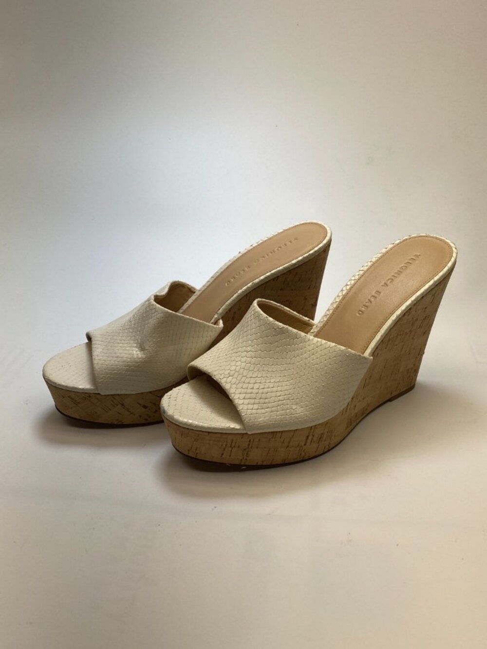 Veronica Beard Women Dali Python Embossed Leather White Wedge Sandal Sz 10